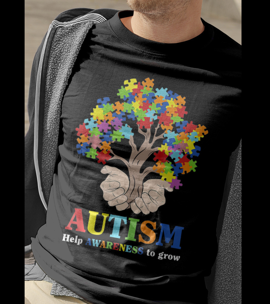 AUTISM Help Awareness To Grow With Puzzle Piece Tree T-Shirt
