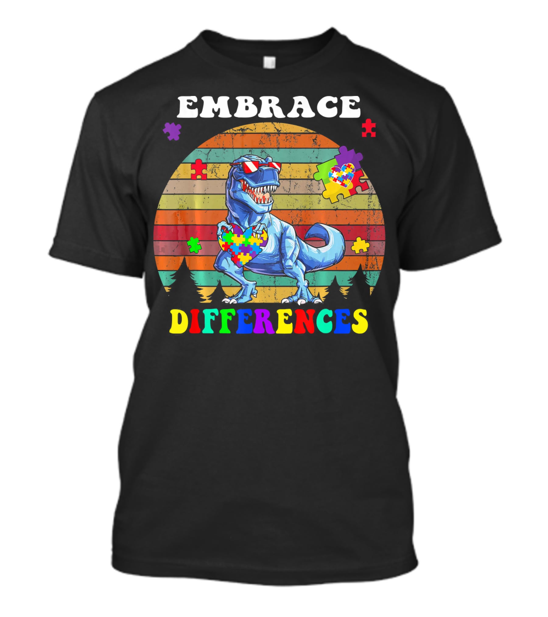 Embrace Differences Dinosaur Puzzle Heart T-Shirt