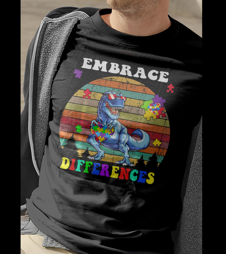 Embrace Differences Dinosaur Puzzle Heart T-Shirt