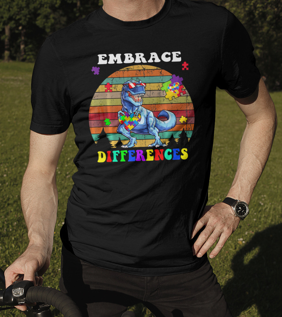 Embrace Differences Dinosaur Puzzle Heart T-Shirt