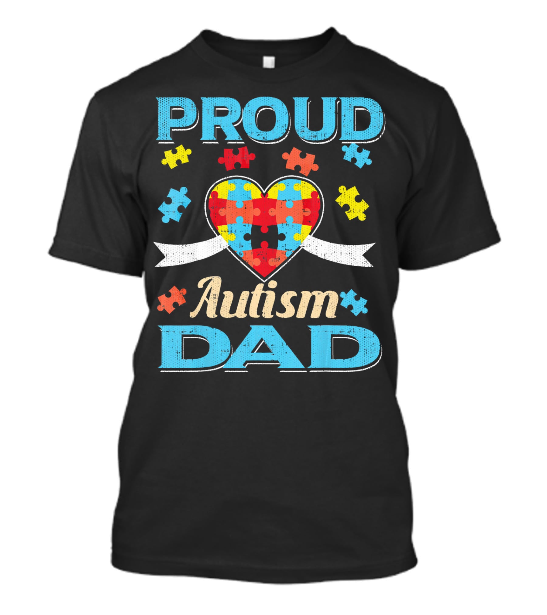 Proud Autism Dad Puzzle Heart Autism Awareness T-Shirt