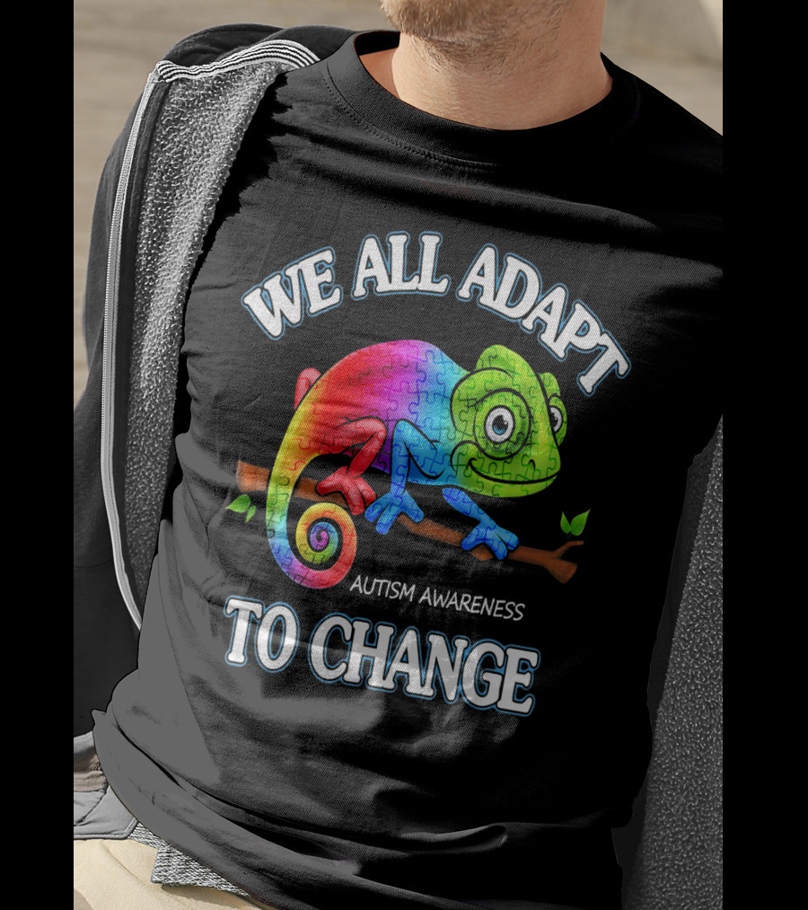 We All Adapt To Change Autism Awareness Puzzle Chameleon T-Shirt