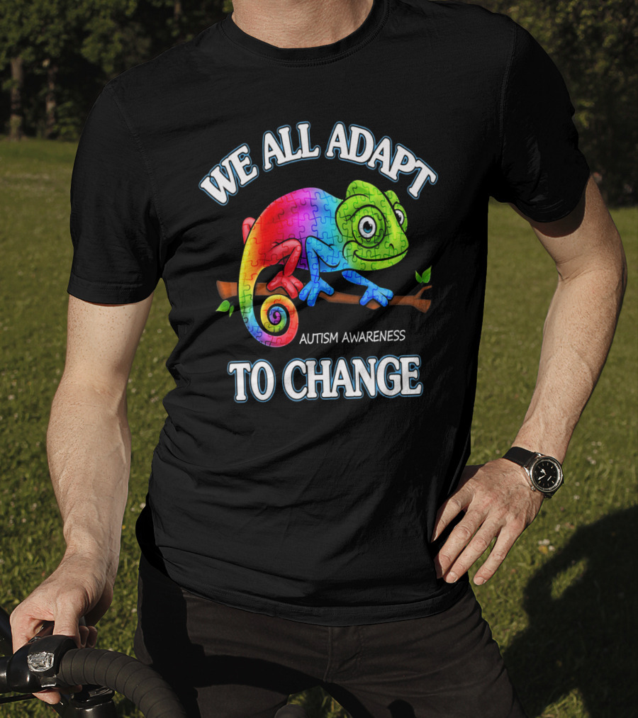 We All Adapt To Change Autism Awareness Puzzle Chameleon T-Shirt