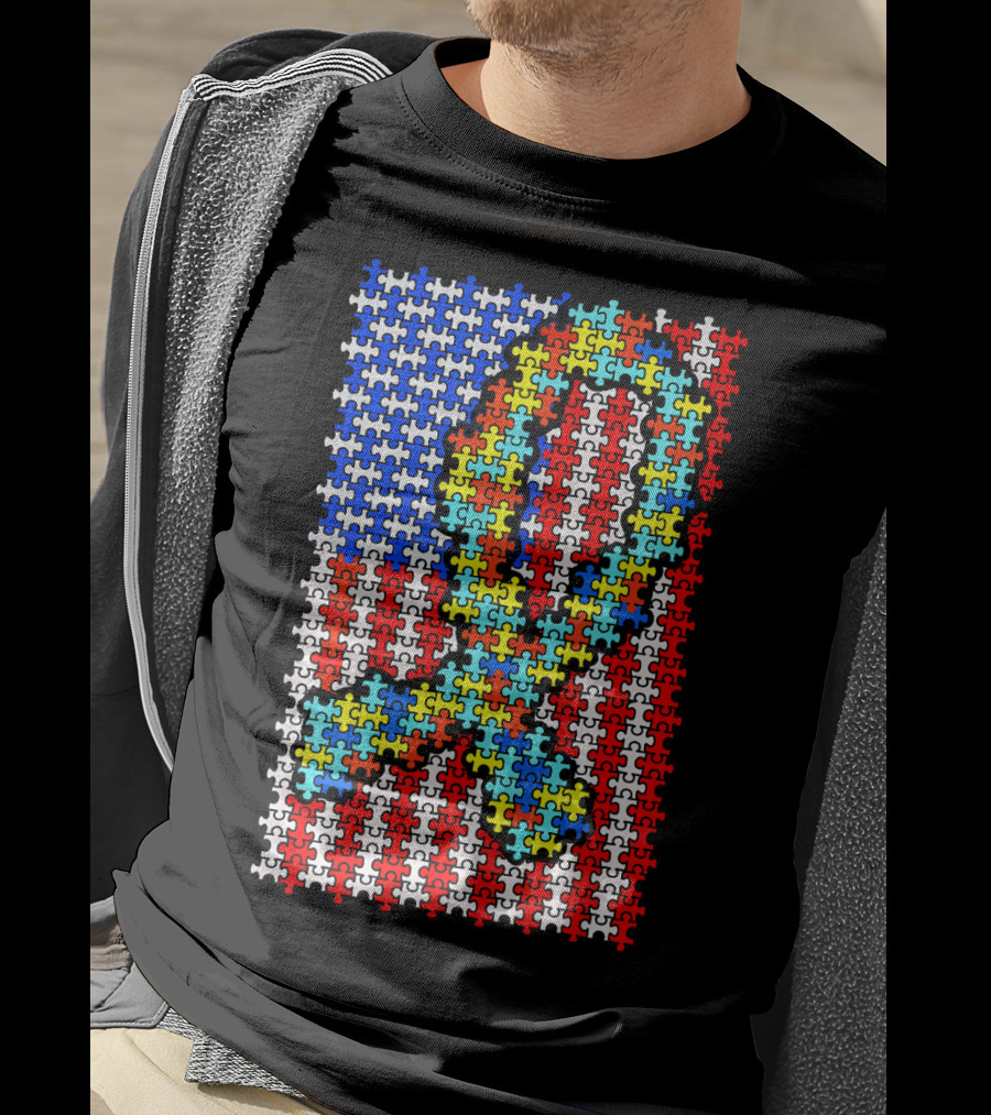 Autism Awareness Puzzle Ribbon US Flag Disability T-Shirt