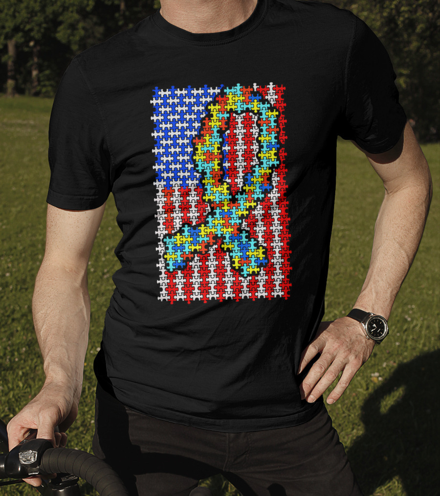 Autism Awareness Puzzle Ribbon US Flag Disability T-Shirt