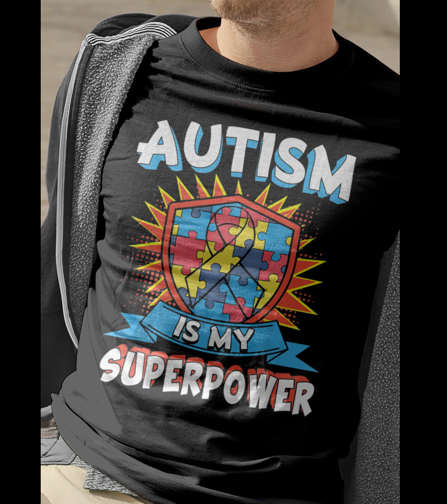 Autism Is My Superpower Puzzle Shield T-Shirt