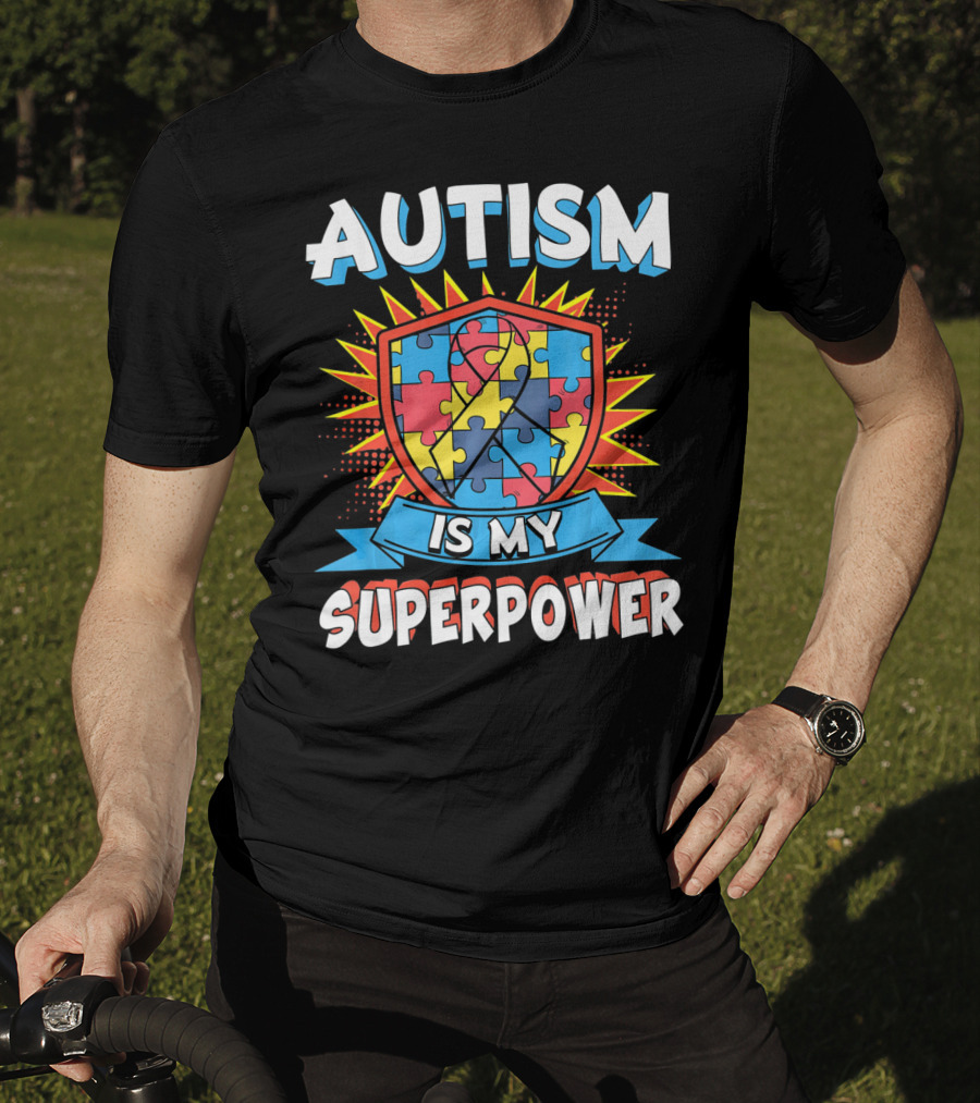 Autism Is My Superpower Puzzle Shield T-Shirt