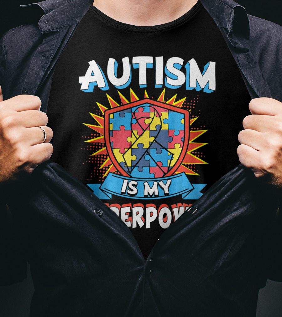 Autism Is My Superpower Puzzle Shield T-Shirt