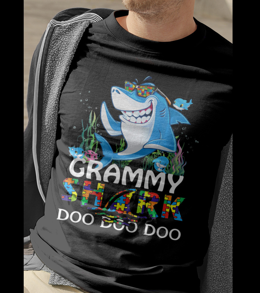 Grammy Shark Autism Awareness Doo Doo Doo T-Shirt