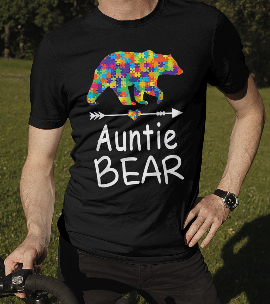 Auntie Bear Puzzle Pattern Autism Awareness Family T-Shirt