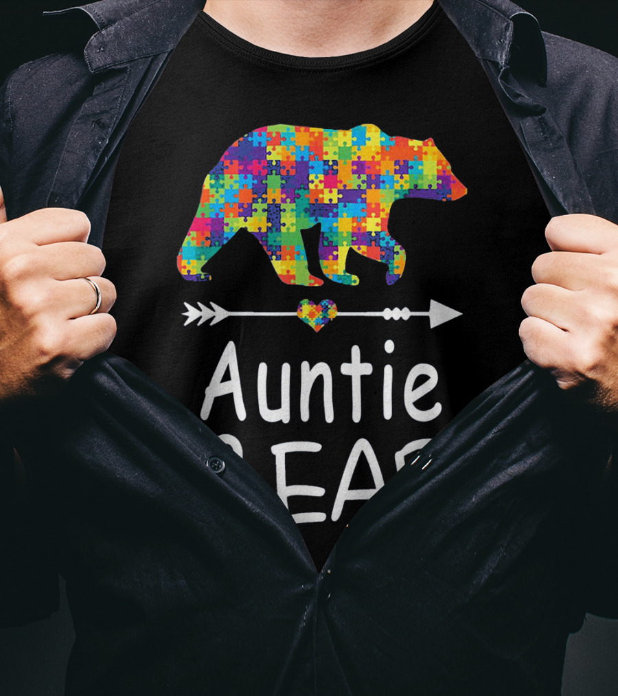 Auntie Bear Puzzle Pattern Autism Awareness Family T-Shirt