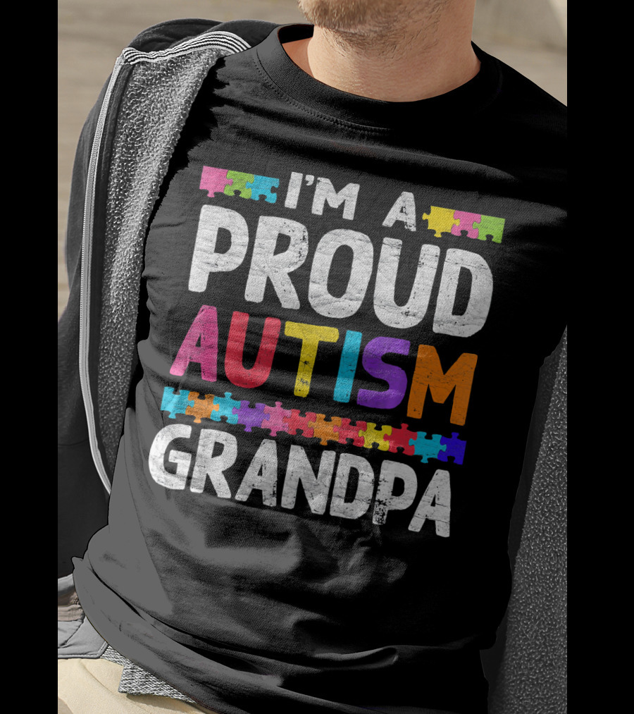 Proud Autism Grandpa Puzzle Pieces T-Shirt