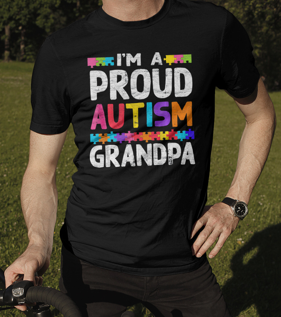 Proud Autism Grandpa Puzzle Pieces T-Shirt