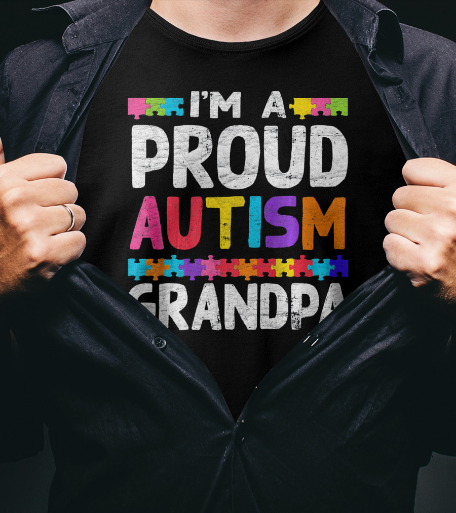 Proud Autism Grandpa Puzzle Pieces T-Shirt