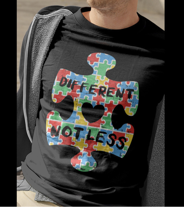 Different Not Less Autism Awareness Puzzle Piece Heart T-Shirt