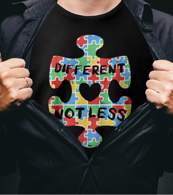 Different Not Less Autism Awareness Puzzle Piece Heart T-Shirt