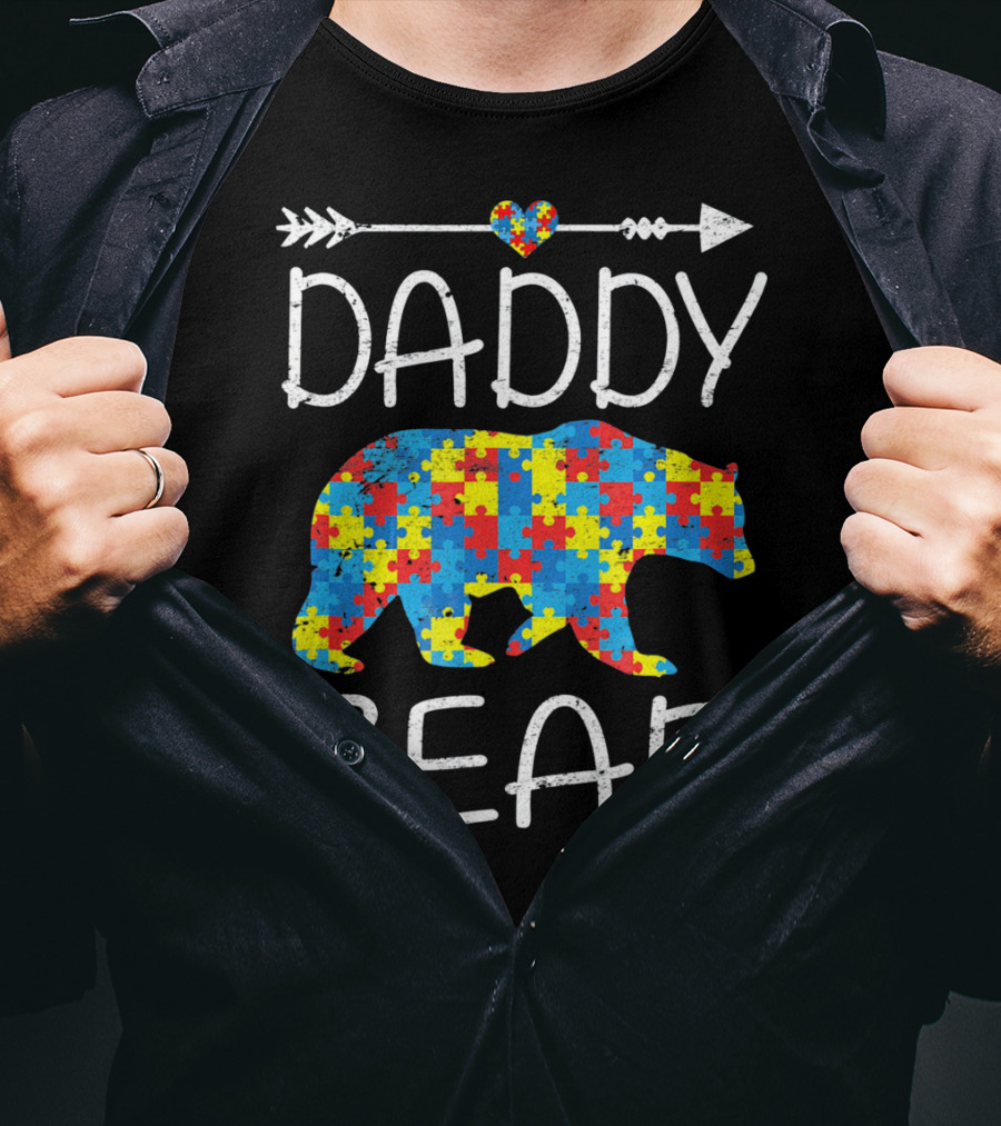 Daddy Bear Autism Awareness Puzzle Arrow Love T-Shirt