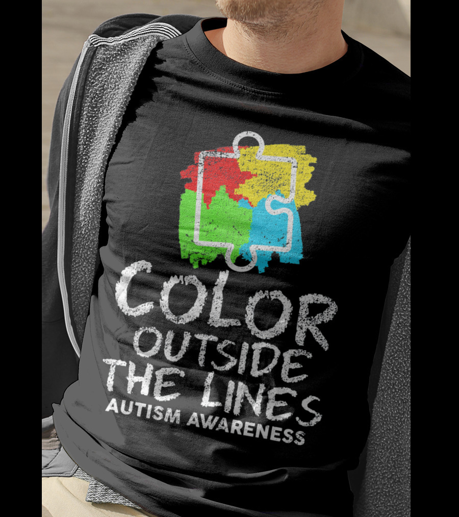 Color Outside The Lines Autism Awareness Puzzle Piece Colors T-Shirt
