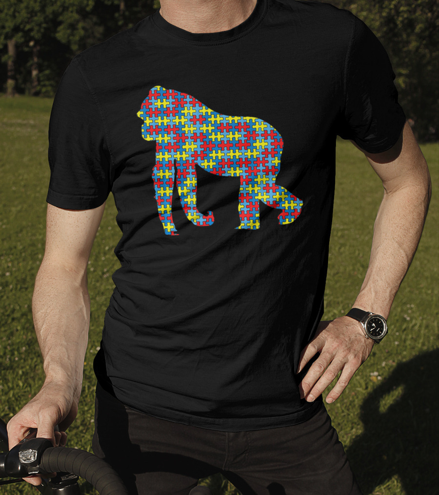 Gorilla Autism Awareness Puzzle Pattern Kids Ape Animal T-Shirt