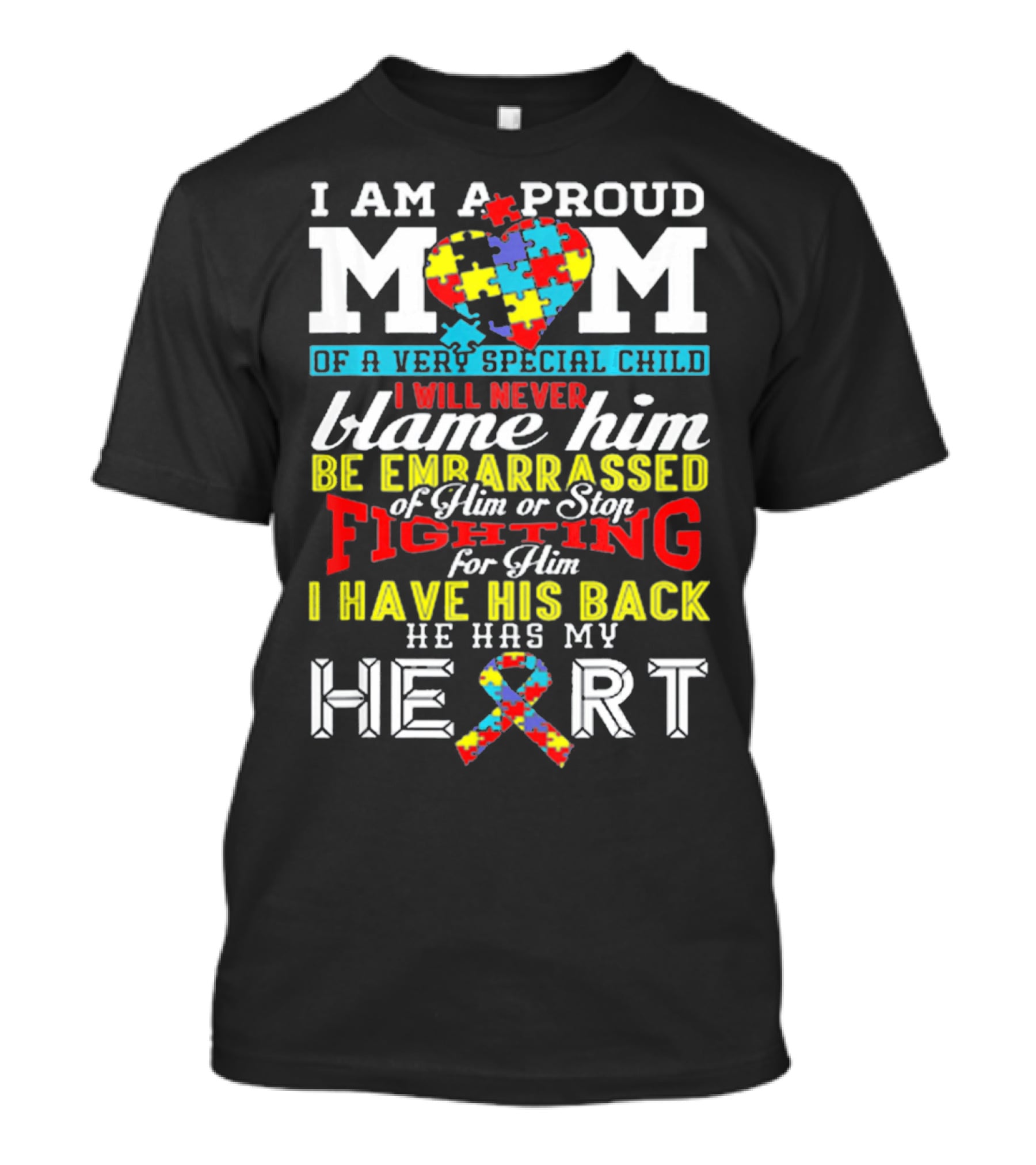 I Am A Proud Mom Of A Very Special Child Autism Awareness Puzzle Ribbon Heart T-Shirt