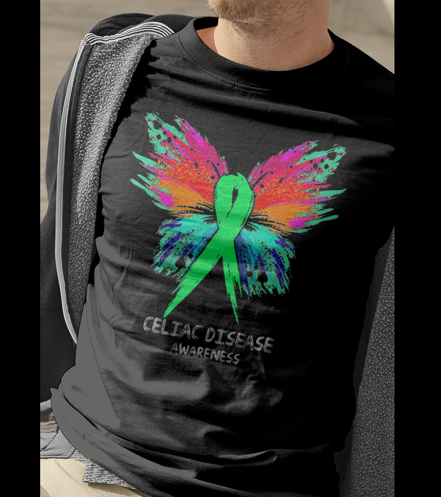 CELIAC DISEASE Awareness Ribbon Butterfly Colorful Wings T-Shirt