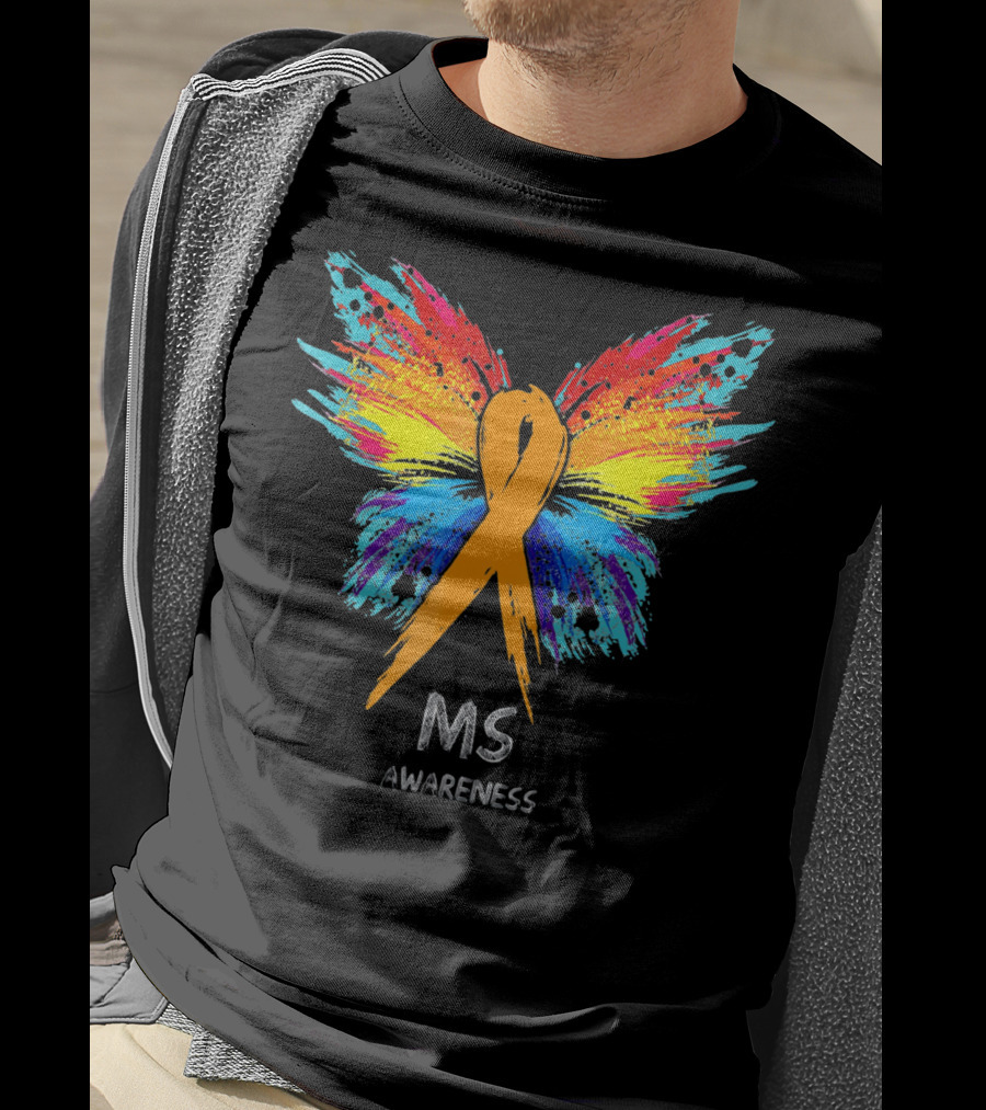 MS Awareness Butterfly Ribbon Colorful Wings T-Shirt