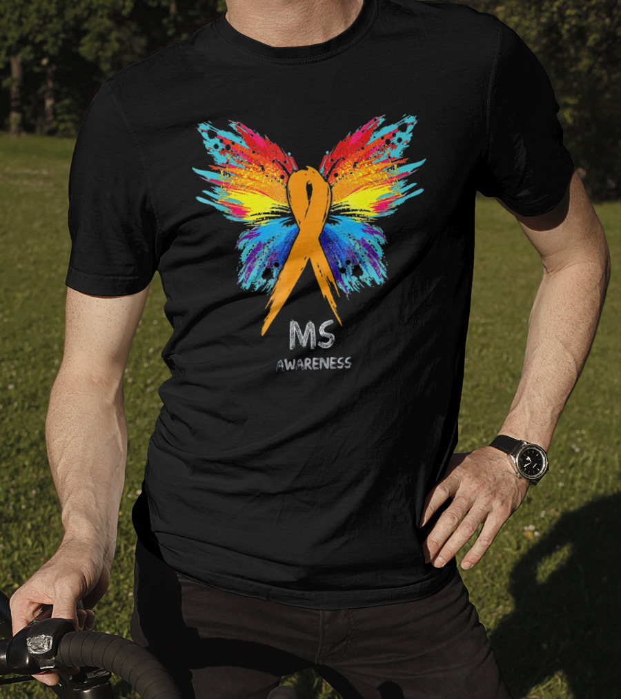 MS Awareness Butterfly Ribbon Colorful Wings T-Shirt