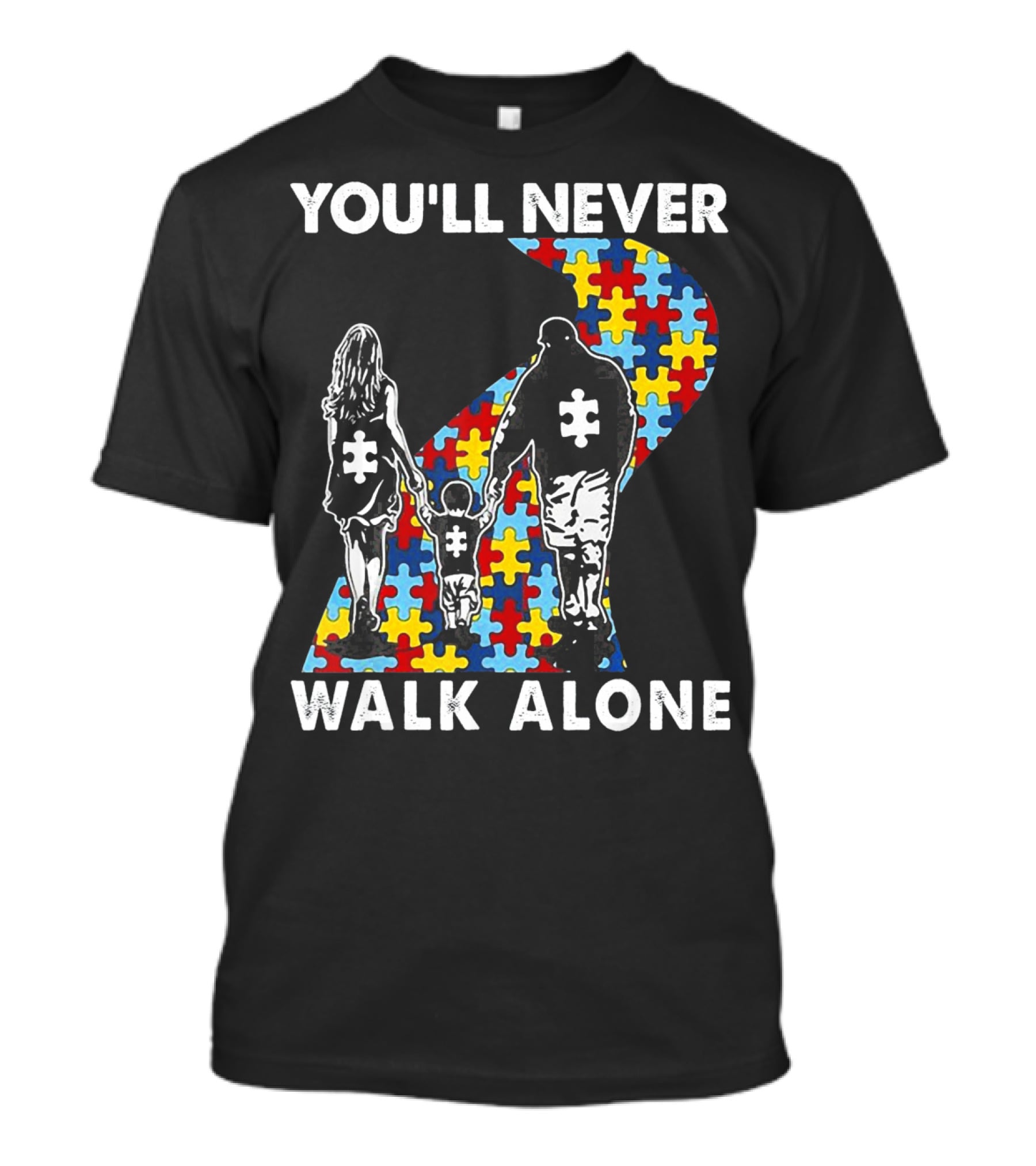 You'll Never Walk Alone Family Autism Awareness Puzzle Path T-Shirt