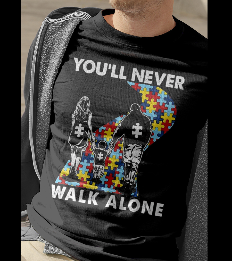 You'll Never Walk Alone Family Autism Awareness Puzzle Path T-Shirt