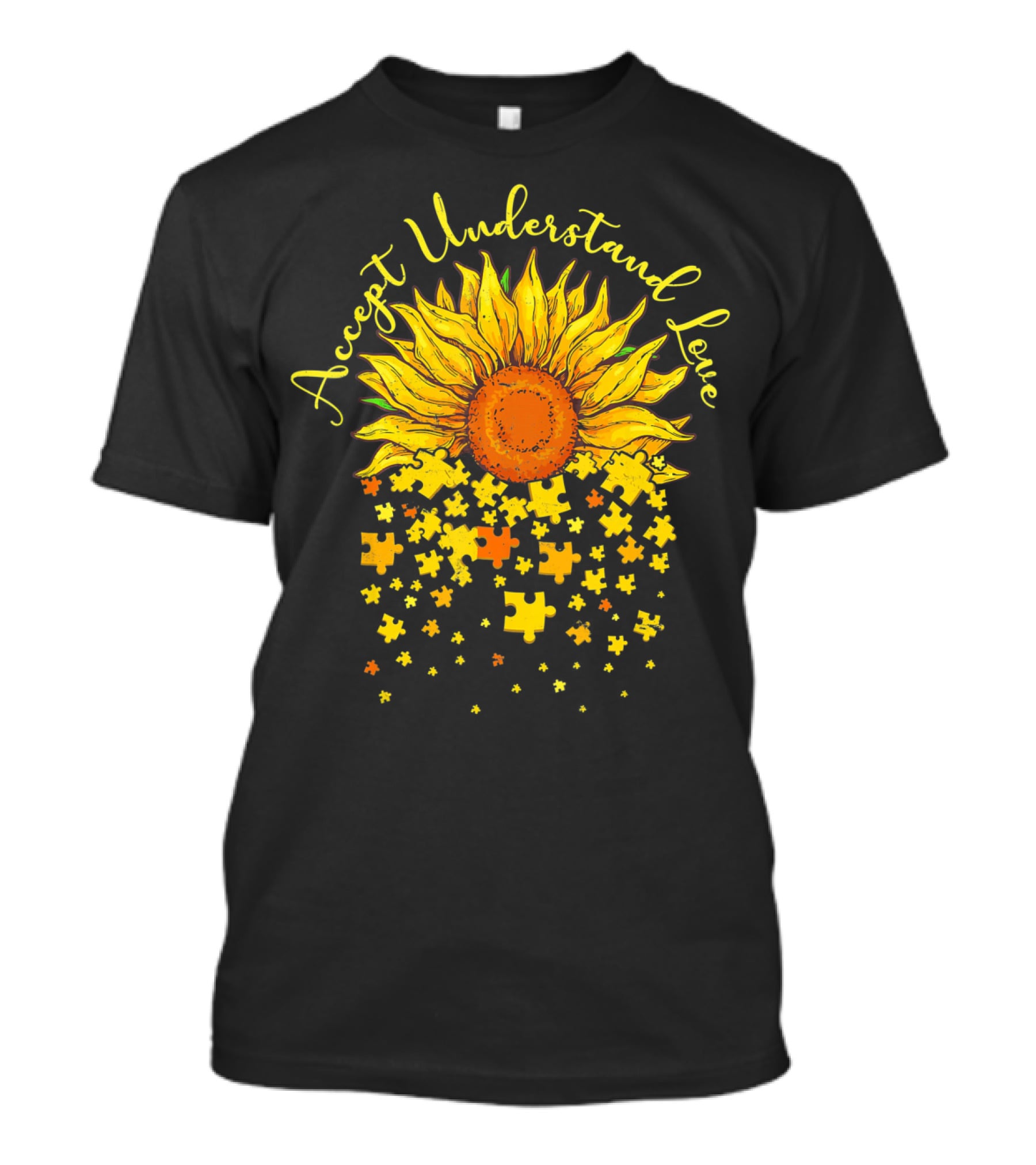 Accept Understand Love Sunflower Autism Awareness Puzzle Pieces T-Shirt