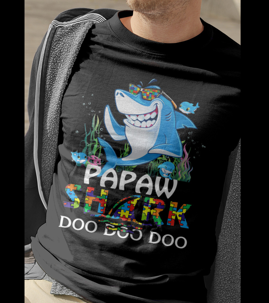 Papaw Shark Doo Doo Doo Autism Awareness Puzzle T-Shirt