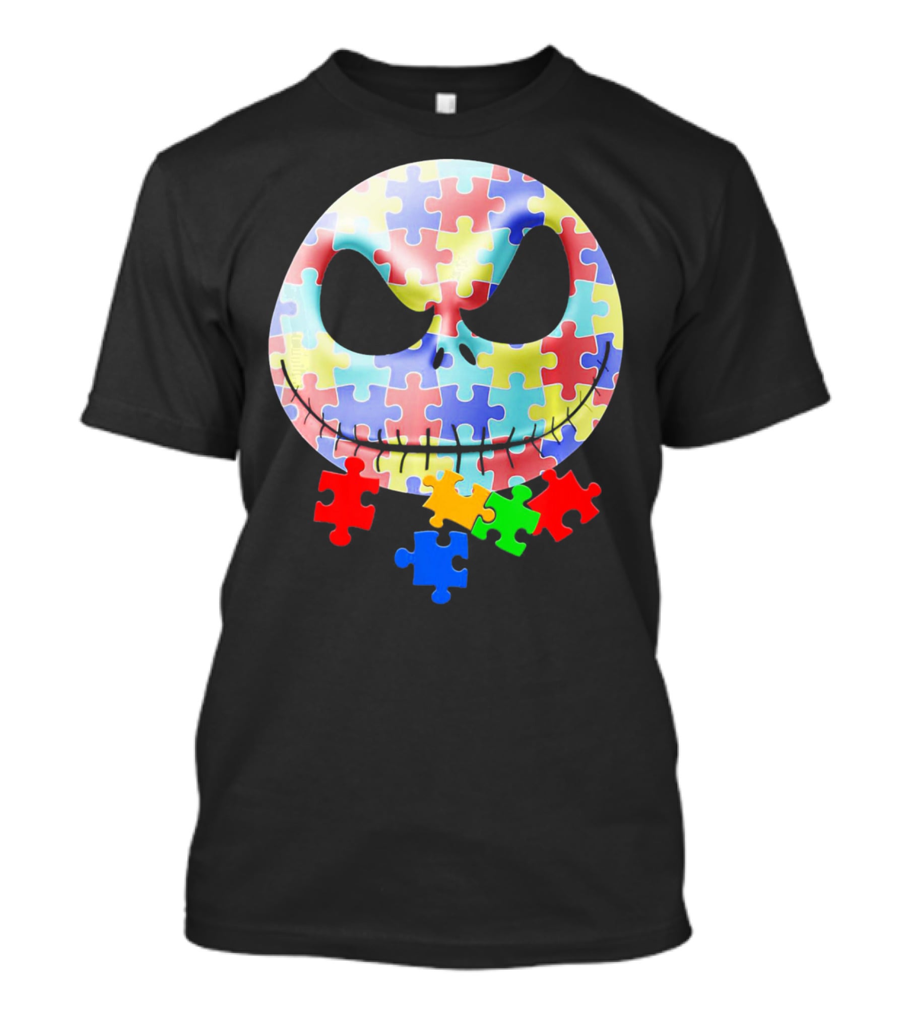 Jacks Skellingtons Faces Autism Awareness Puzzle T-Shirt