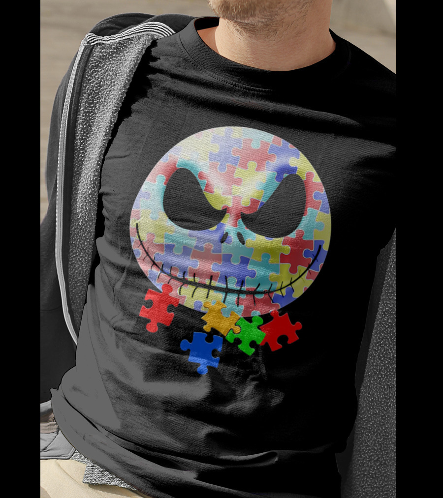 Jacks Skellingtons Faces Autism Awareness Puzzle T-Shirt