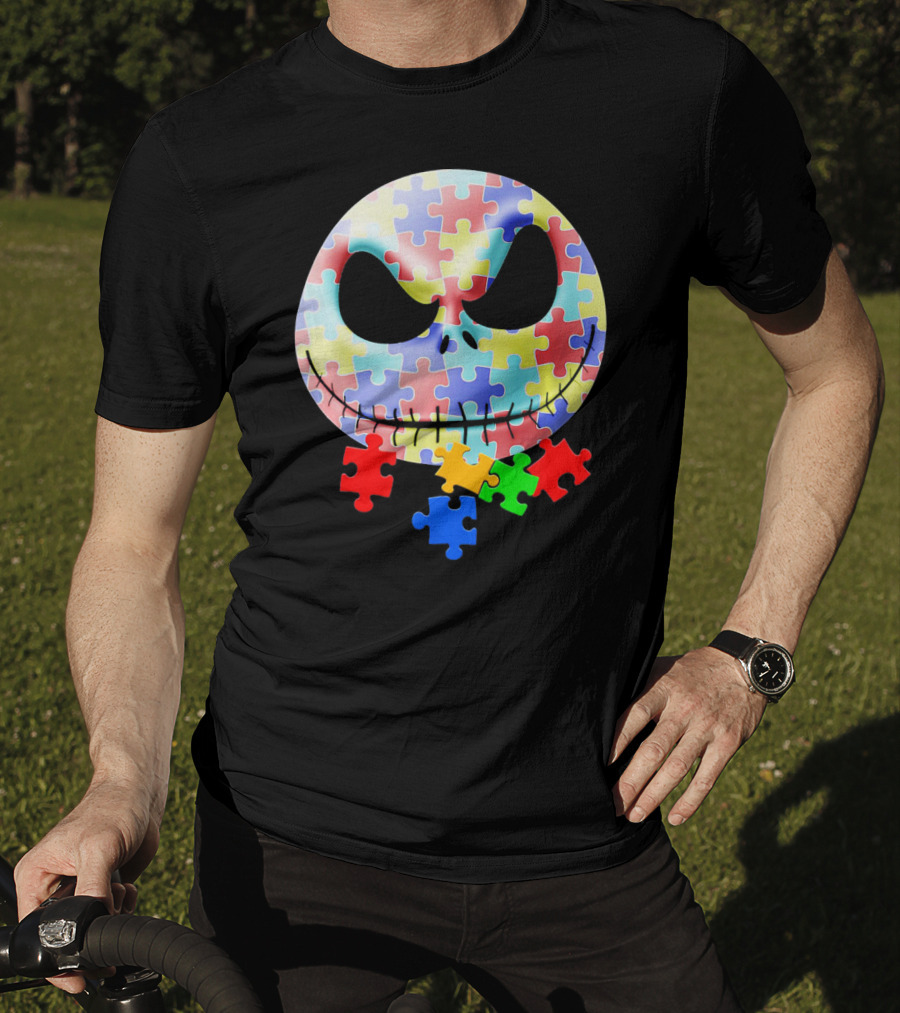 Jacks Skellingtons Faces Autism Awareness Puzzle T-Shirt