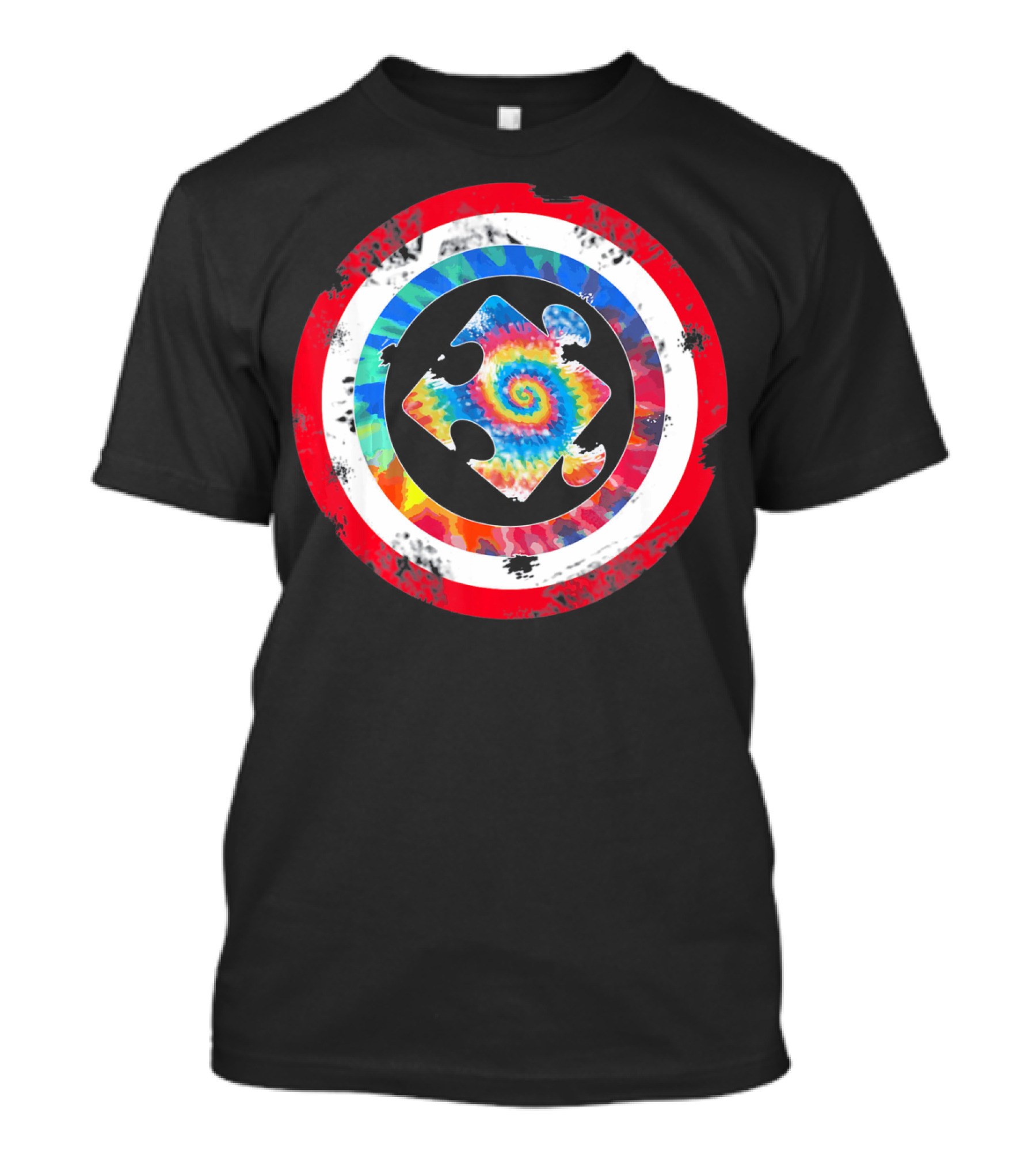 Tie Dye Captain Puzzle Autism Awareness Spiral T-Shirt