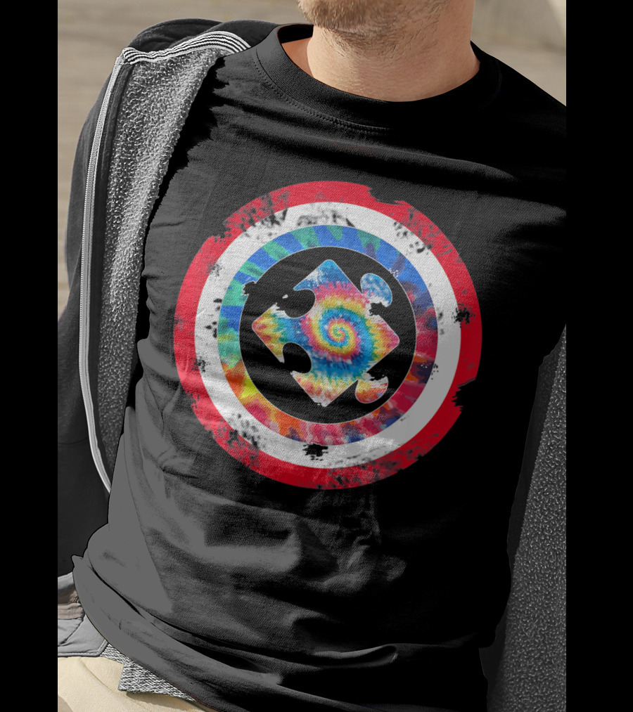 Tie Dye Captain Puzzle Autism Awareness Spiral T-Shirt