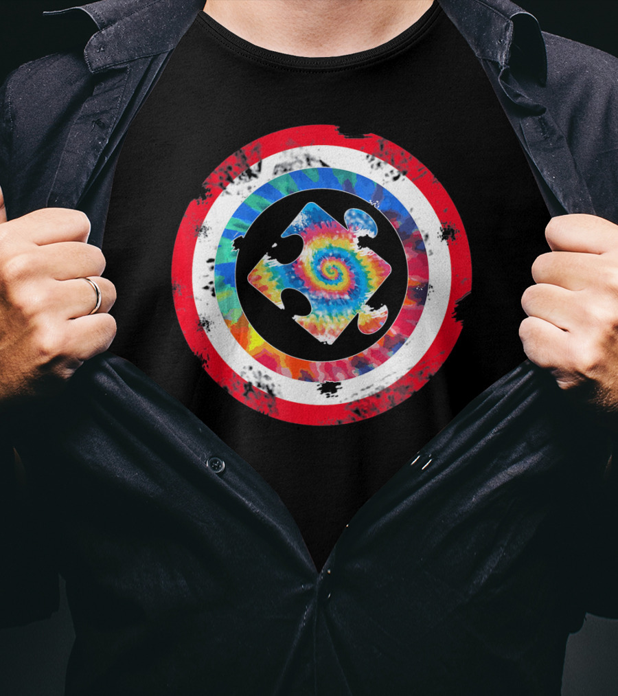 Tie Dye Captain Puzzle Autism Awareness Spiral T-Shirt