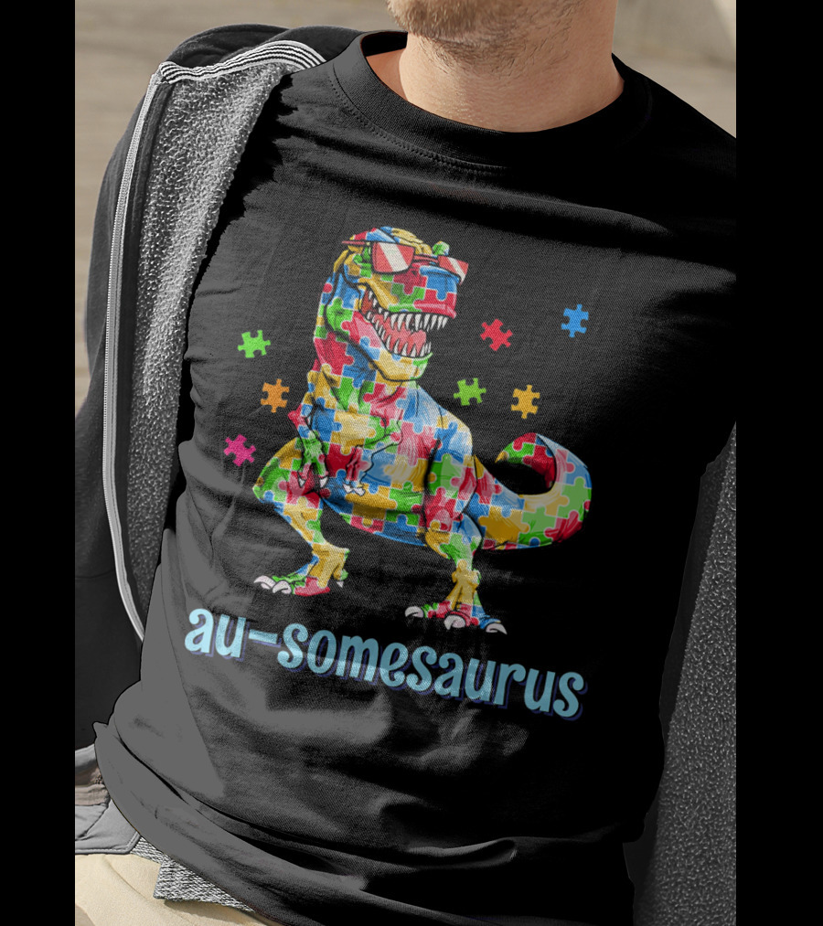Au-somesaurus Dinosaur Autism Awareness Puzzle T-Shirt