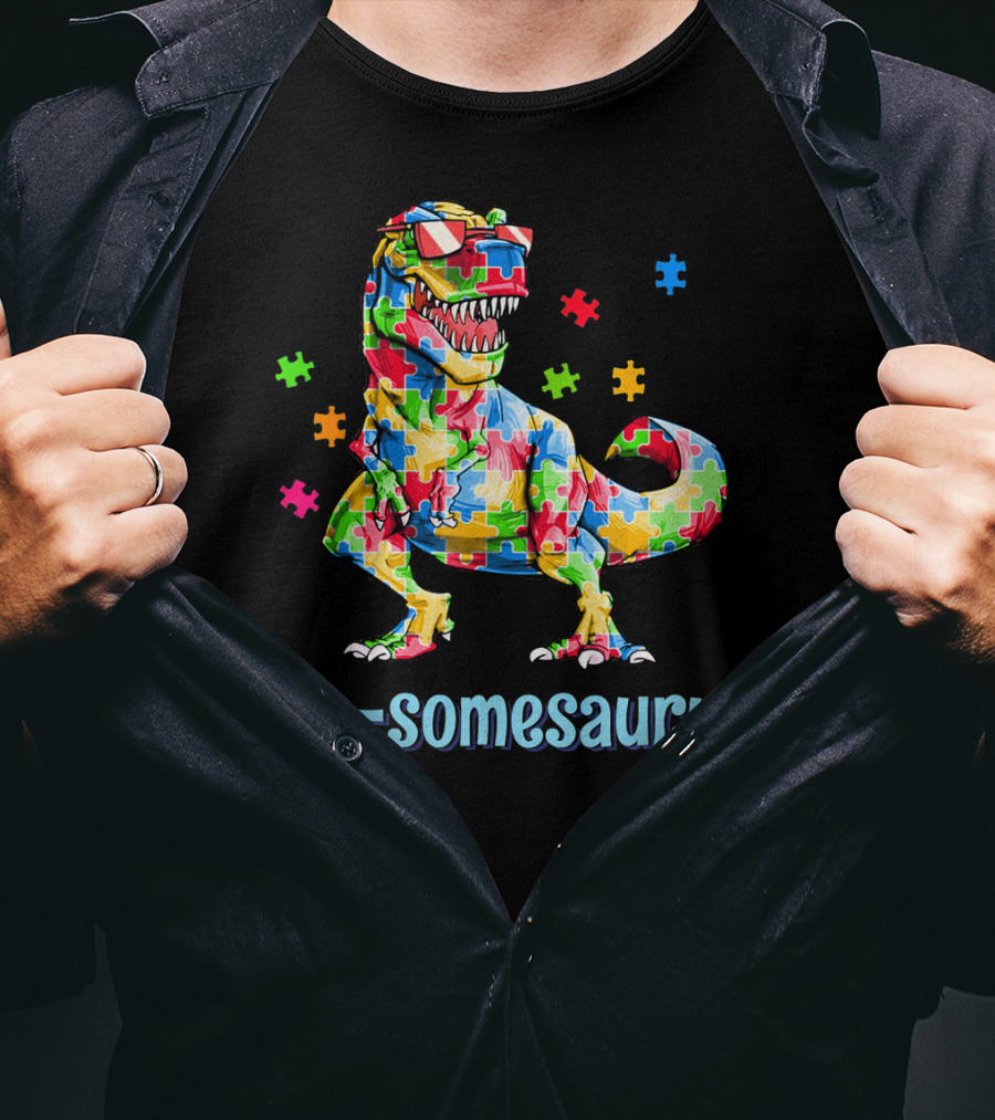 Au-somesaurus Dinosaur Autism Awareness Puzzle T-Shirt