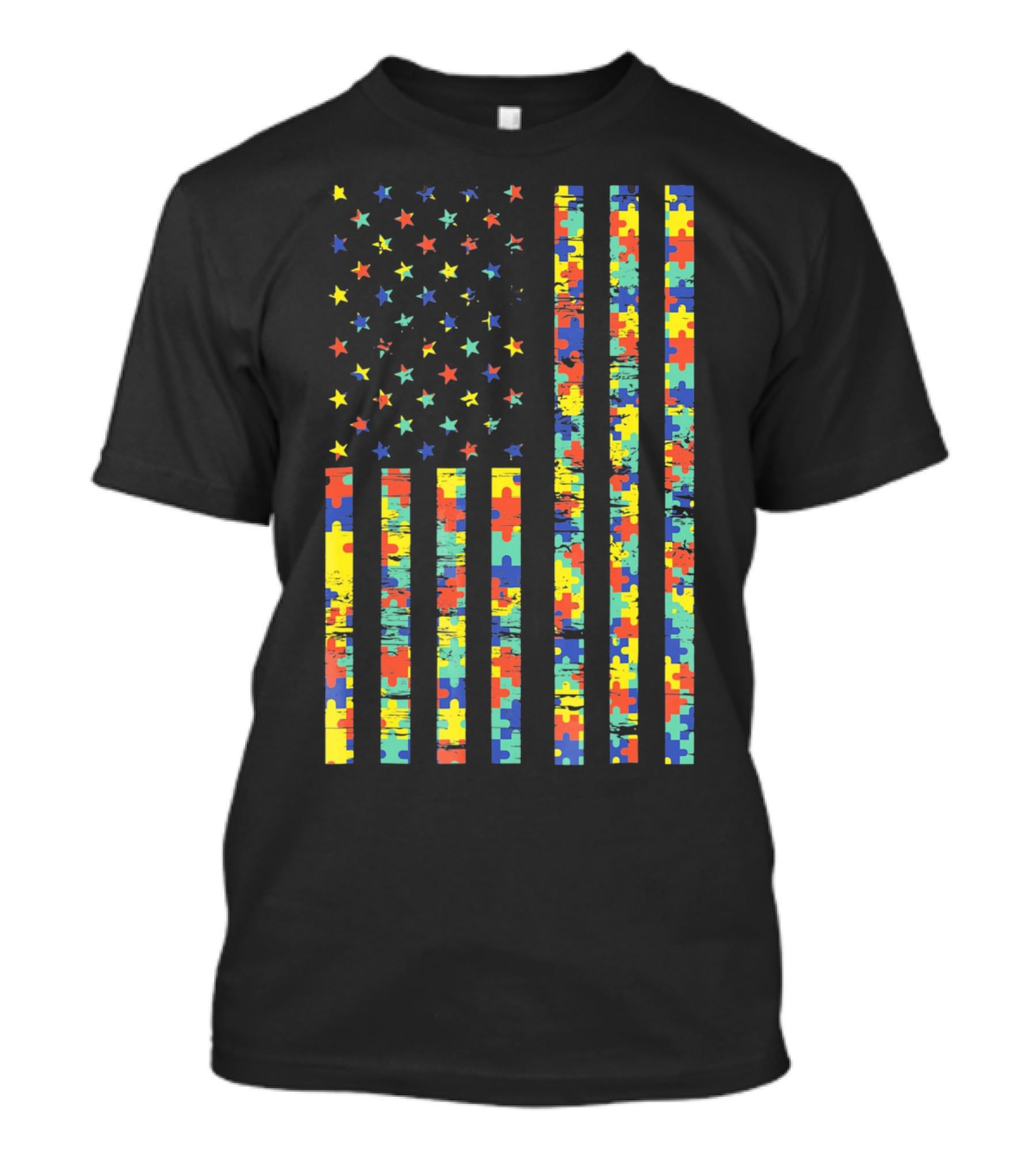 American Flag Puzzle Autism Awareness Stars T-Shirt