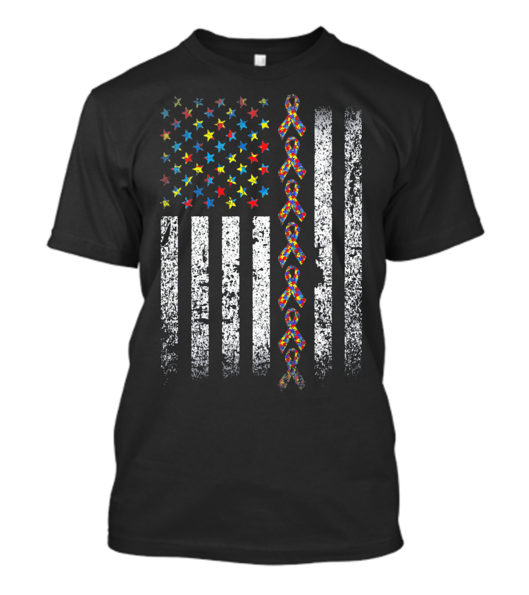 USA Flag With Autism Awareness Ribbon T-Shirt