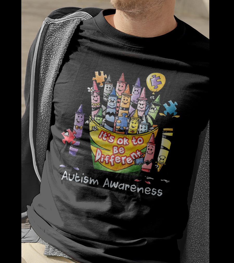 It's Ok To Be Different Autism Awareness Crayons Puzzle Balloon T-Shirt