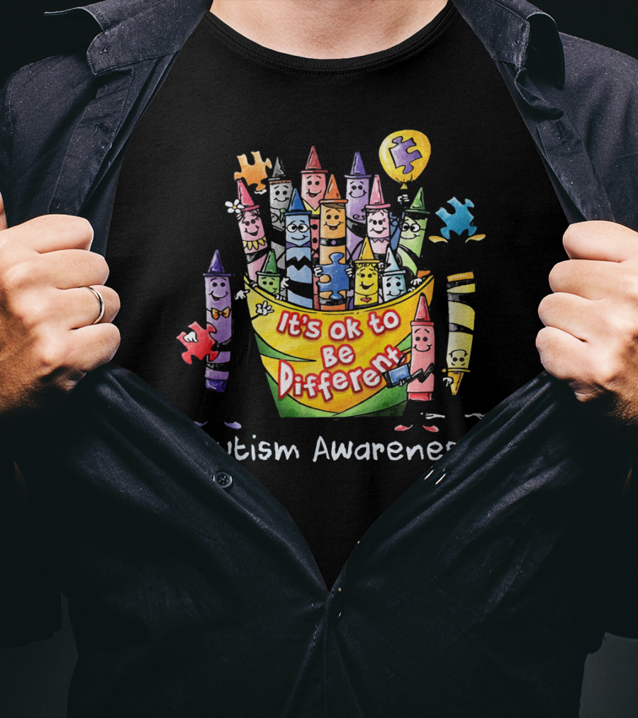 It's Ok To Be Different Autism Awareness Crayons Puzzle Balloon T-Shirt