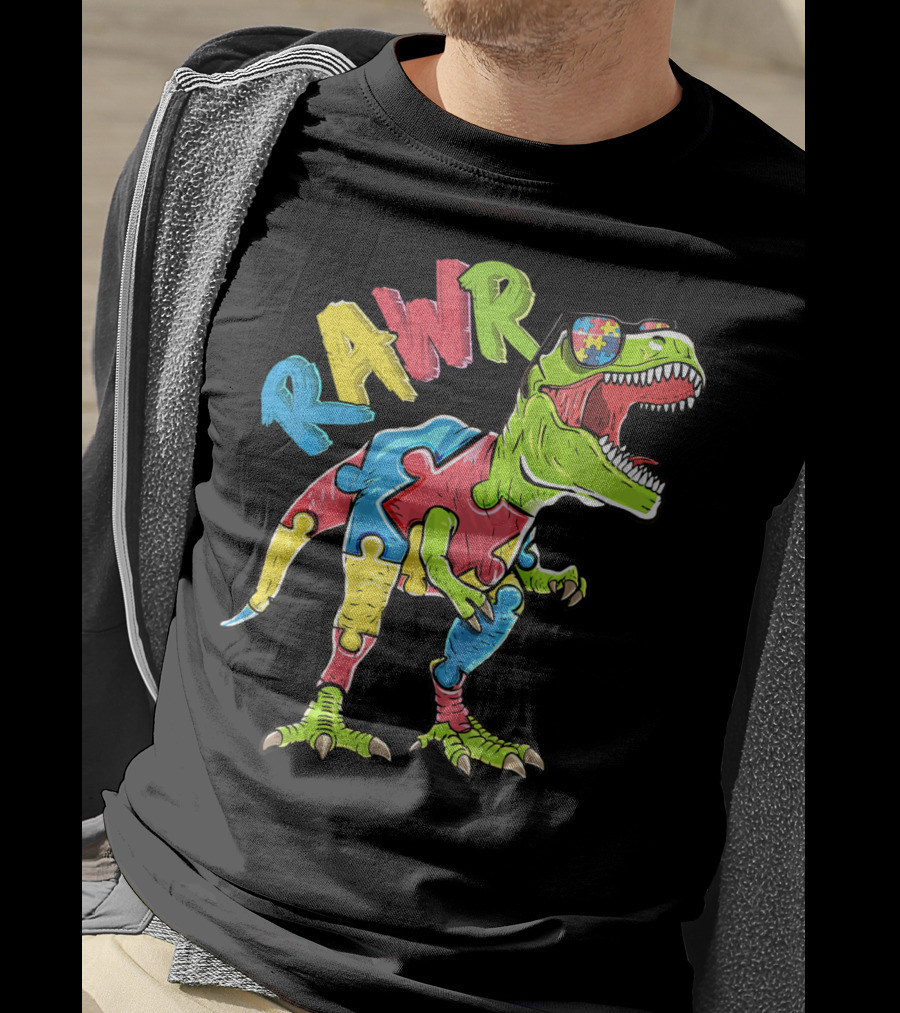 RAWR Rex Dinosaur Autism Awareness Puzzle Piece T-Shirt