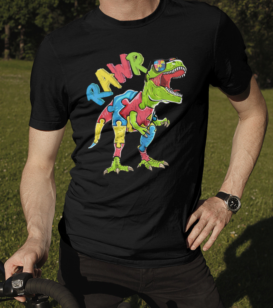 RAWR Rex Dinosaur Autism Awareness Puzzle Piece T-Shirt