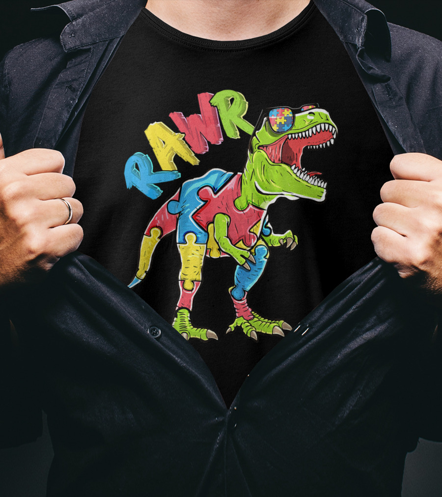 RAWR Rex Dinosaur Autism Awareness Puzzle Piece T-Shirt