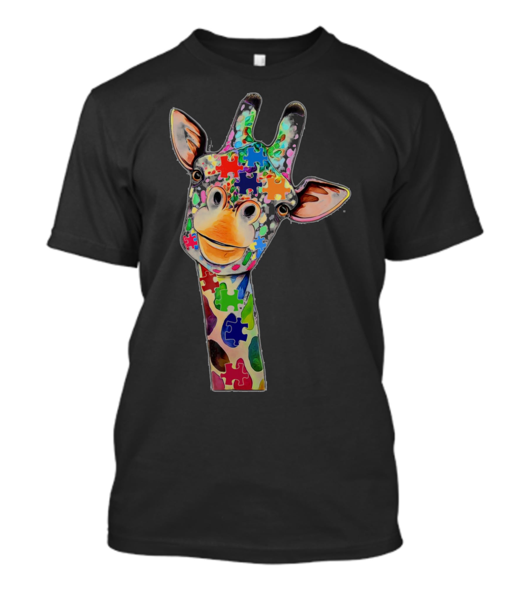 Cute Giraffe With Colorful Puzzle Pieces For Happy Autism Day Awareness T-Shirt