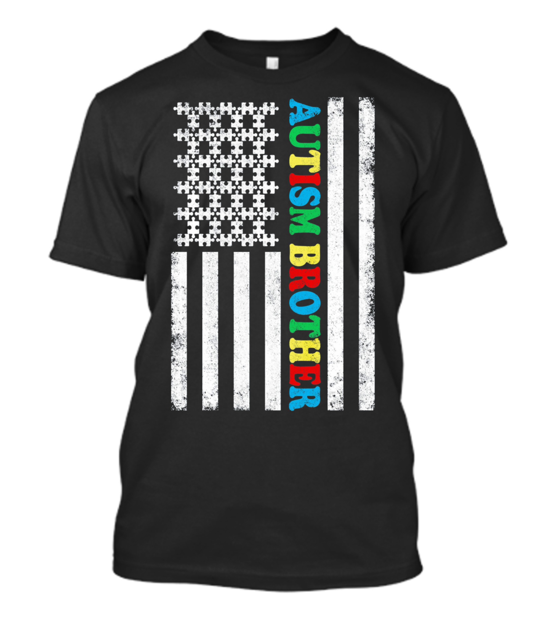 Autism Brother American Flag Puzzle Piece T-Shirt