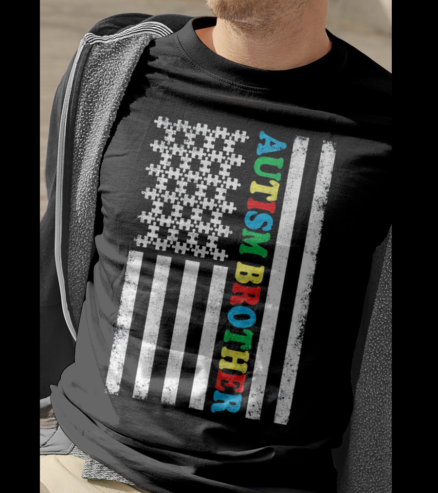 Autism Brother American Flag Puzzle Piece T-Shirt