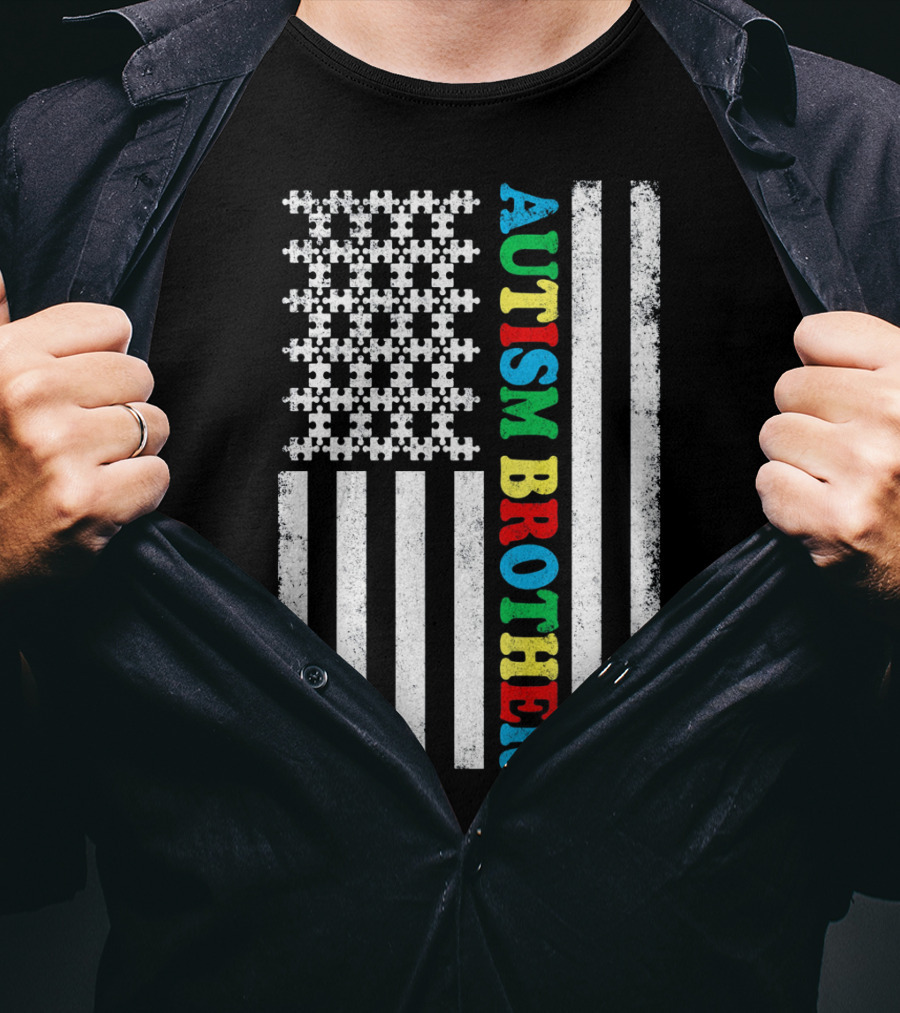 Autism Brother American Flag Puzzle Piece T-Shirt